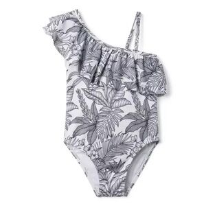 Janie and Jack Monochrome Leaf One-Shoulder Swimsuit